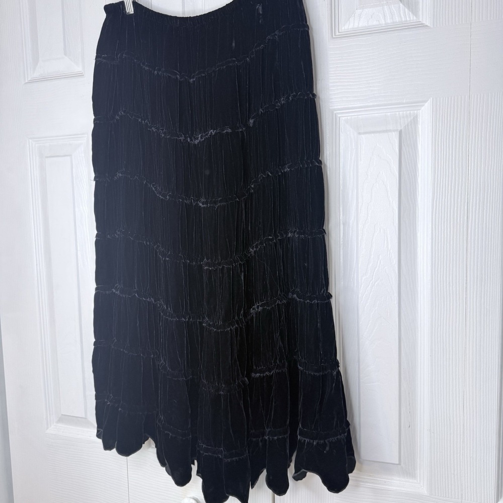 CC Couture Black Velvet Silk Blend Skirt Tiered Scalloped Whimsigoth Goth Y2K S - Picture 5 of 10